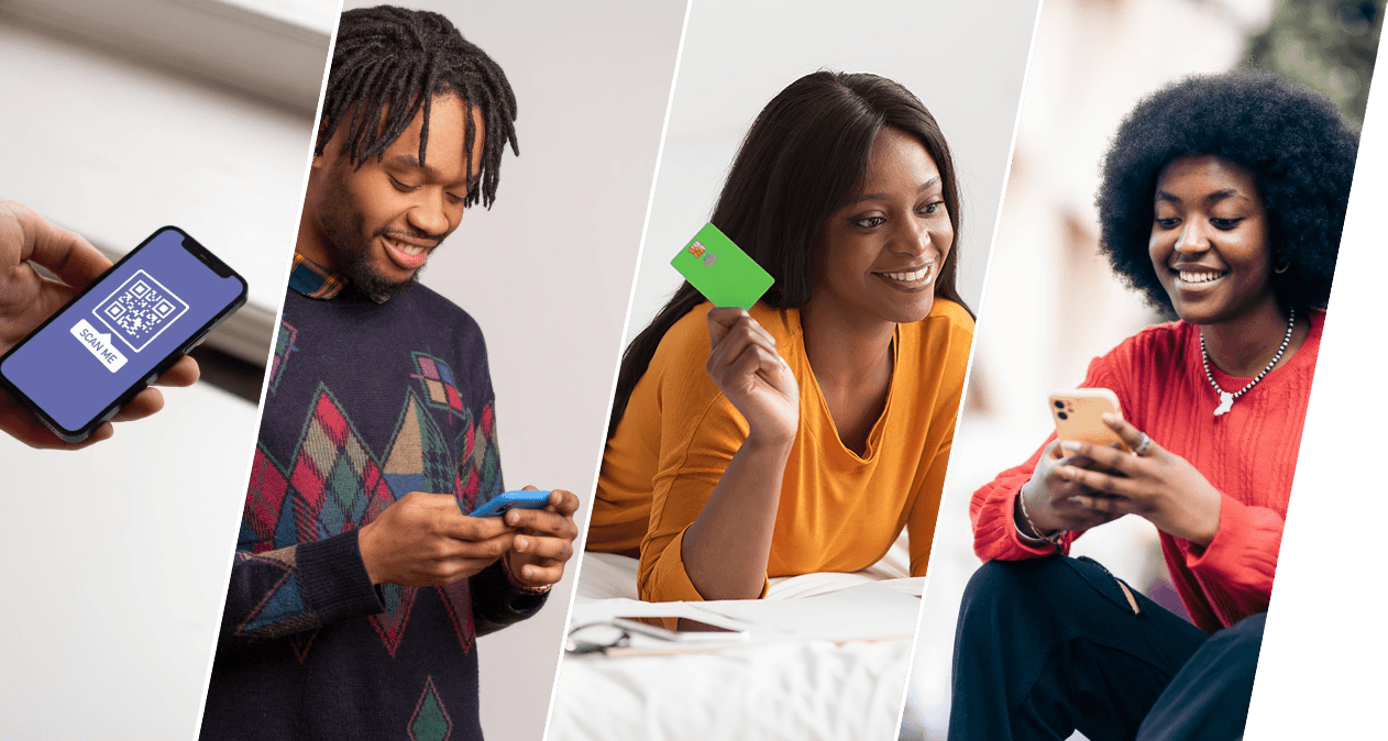 Group of happy individuals making payment